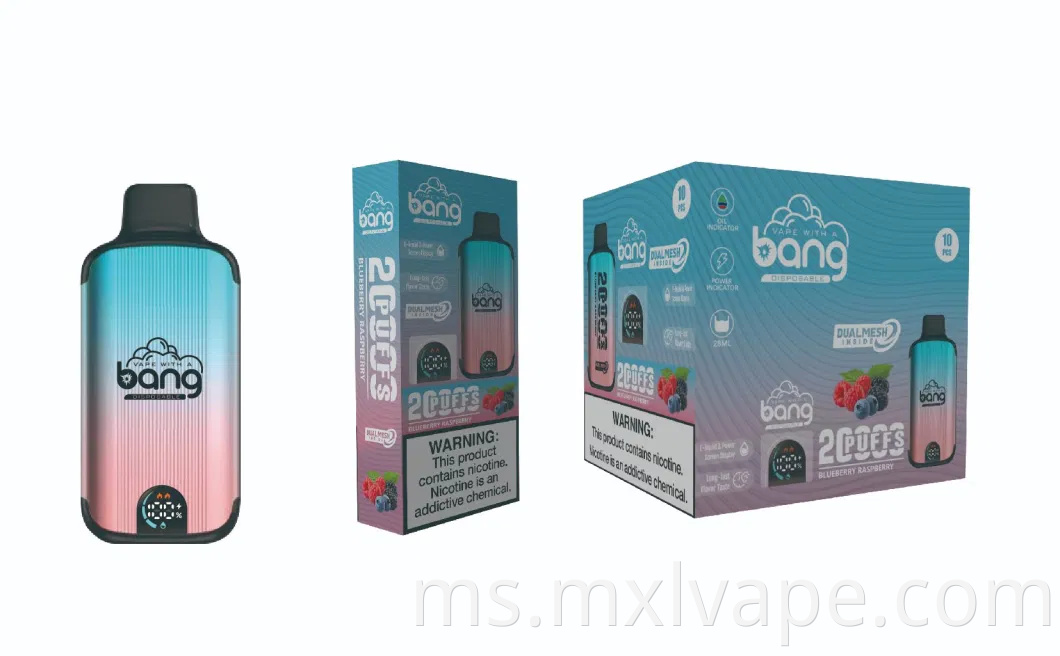 Kilang Langsung Depan Rokok Elektronik Bang Smart Screen 20000 Puffs Bateri: 650mAh. Type-C boleh menyokong pembayaran Alibaba